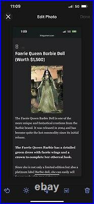 Platinum Label Faerie Queen Barbie Doll Legends of Ireland Brunette LE 500 NRFB